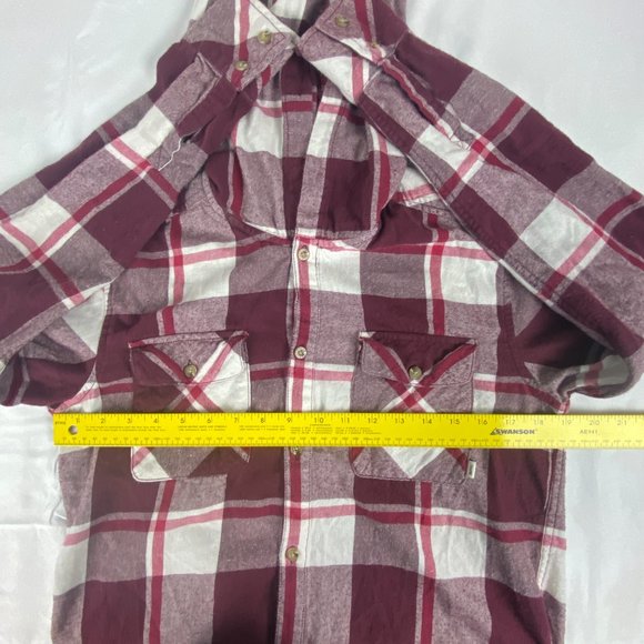 Aritzia TNA Hooded Shirt‎ Boyfriend Fit Flannel Plaid Button Up Red White - Picture 9 of 15